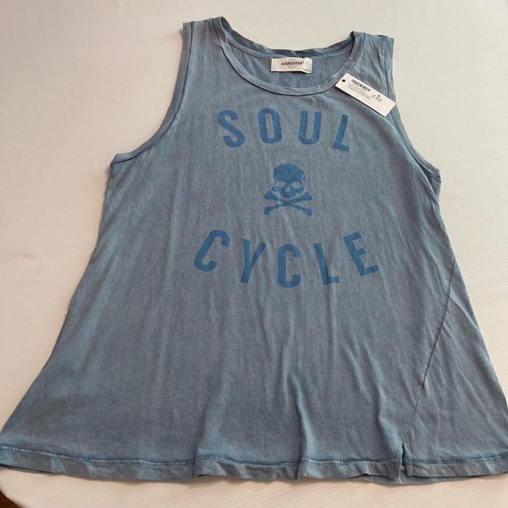NWT Soul Cycle Notched Muscle Chambray Vintage Wash Blue Grey Tank Top Sz Medium